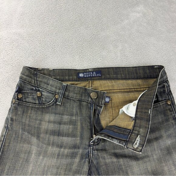 Rock & Republic Women's Sz 30x30 Distressed Five Pocket Denim Jeans Embroidered - Picture 9 of 14